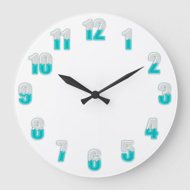 Funny cool große halbe Zahlen aquamarin Große Wanduhr (Vorderseite)