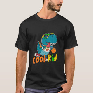 Funny Cool Kid T Rex Dino Basketball Player Hoops T-Shirt