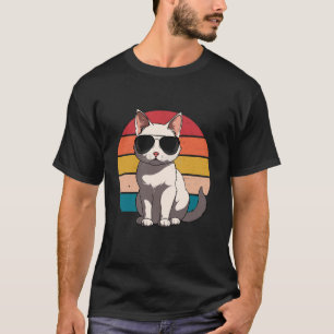 Funny Cool Sunset Retro 70er 80er 90s Cat in Sungl T-Shirt