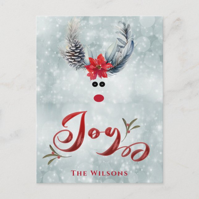 Funny cool whimsy poinsettia Rentiere Feiertagspostkarte (Vorderseite)