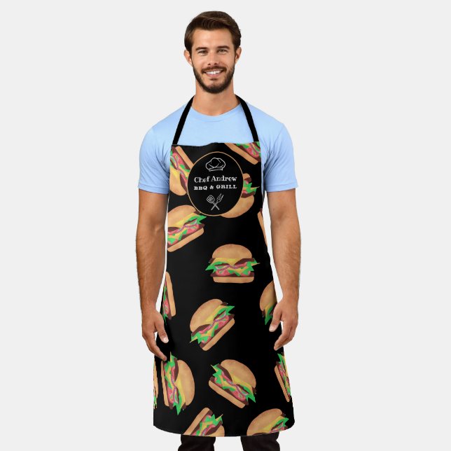 Funny cooler Hamburger Muster GRILLEN Grill Koch Schürze (Getragen)