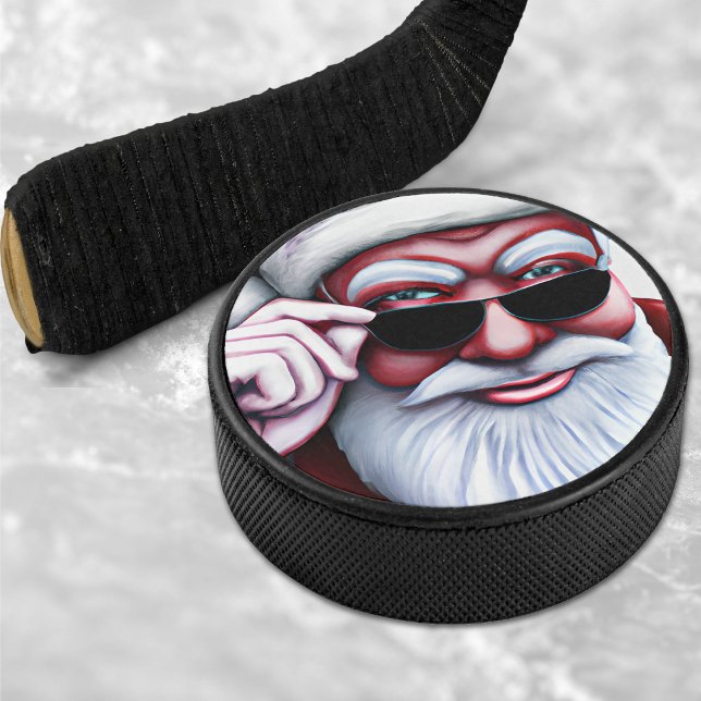Funny Cooler Weihnachtsmann in Sonnenbrille Weihna Eishockey Puck (Funny Cool Santa Claus in Sunglasses Christmas Hockey Puck)