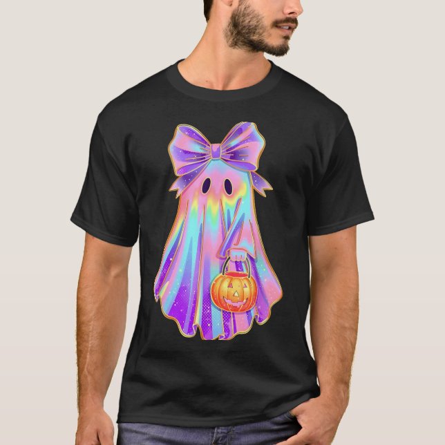 Funny Coquette Bow Ghost Pumpkin Halloween Soky Se T-Shirt (Vorderseite)