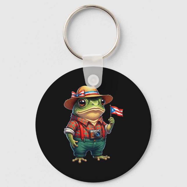 Funny Coqui Frog Puerto Rico Flag Taino Boricua Hi Schlüsselanhänger (Vorderseite)