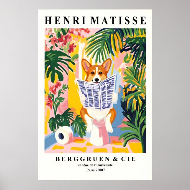 Funny Corgi Bathroom Print Matisse Style Dog Wall Poster (Vorne)