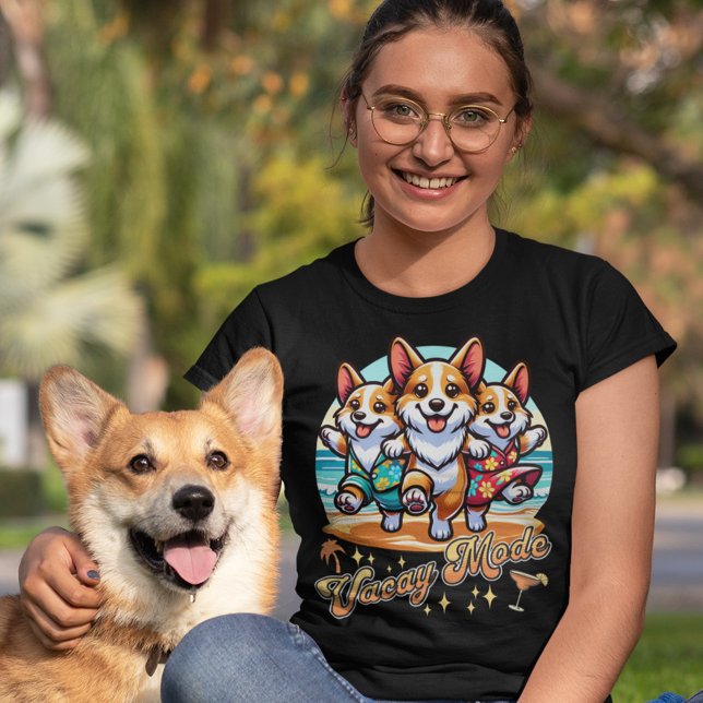 Funny Corgi Beach Vacay Mode Sommerurlaub T-Shirt (Von Creator hochgeladen)