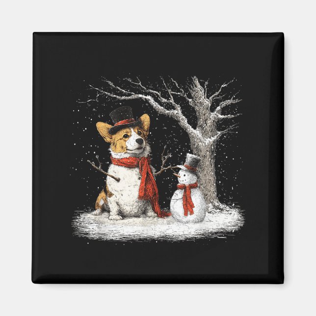 Funny Corgi Dog In The Snow Tree Christmas Winter  Magnet (Vorne)