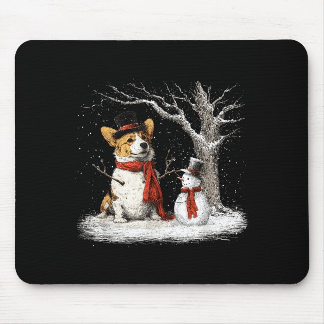 Funny Corgi Dog In The Snow Tree Christmas Winter  Mousepad (Vorne)