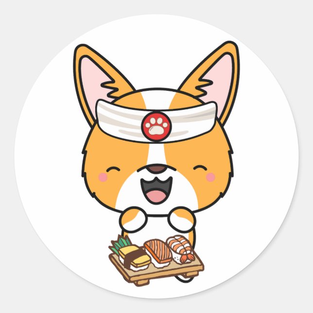 Funny corgi dog ist ein Sushi-Koch Runder Aufkleber (Vorderseite)
