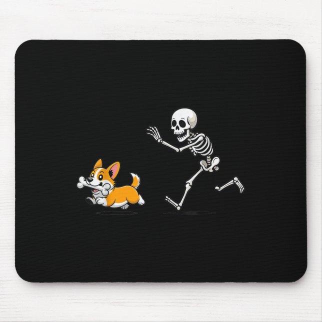 Funny Corgi Dog Steals Skeleton Bone Halloween  Mousepad (Vorne)