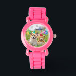 Funny Corgi Dog Teddy Birthday Party Watch Armbanduhr<br><div class="desc">Spaß Geburtstagsfeier Foto Kunstwerk Illustration eines lustigen Korgis und niedliches Teddy mit Party Hüten und Ballons. Eine tolle Geschenkidee für Jung und Alt, Junge oder Mädchen, und Sie können den Text anpassen, um den Namen oder die Nachricht zu ändern. Erhältlich in verschiedenen Farben, Stilen und Uhren Formen, die Sie für...</div>
