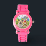 Funny Corgi Dog Teddy Birthday Party Watch Armbanduhr<br><div class="desc">Spaß Geburtstagsfeier Foto Kunstwerk Illustration eines lustigen Korgis und niedliches Teddy mit Party Hüten und Ballons. Eine tolle Geschenkidee für Jung und Alt, Junge oder Mädchen, und Sie können den Text anpassen, um den Namen oder die Nachricht zu ändern. Erhältlich in verschiedenen Farben, Stilen und Uhren Formen, die Sie für...</div>