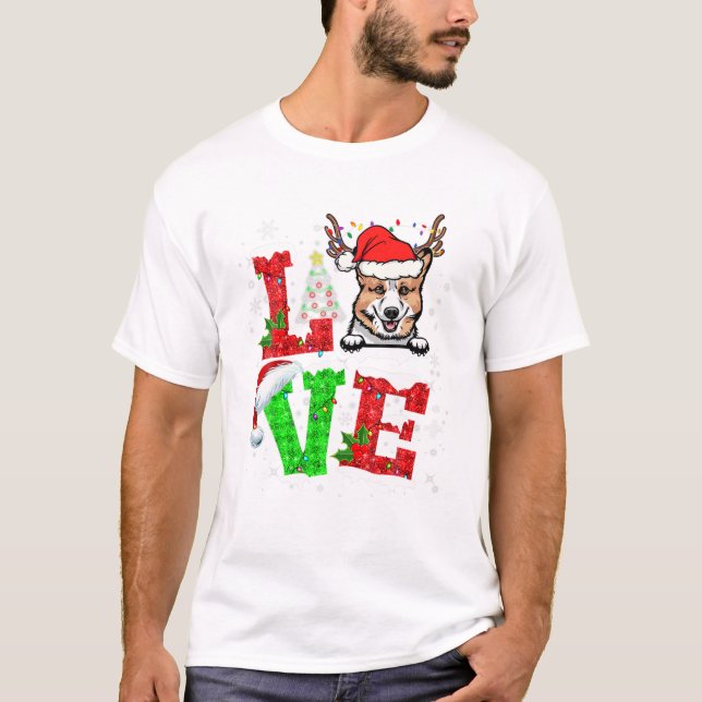 Funny Corgi Dog Tree Christmas T-Shirt (Vorderseite)
