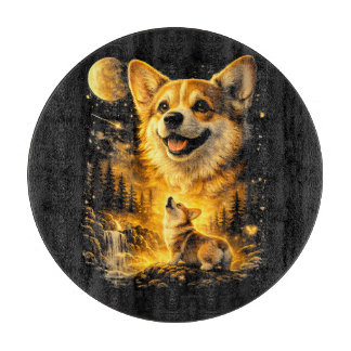 funny corgi howling at the moon schneidebrett