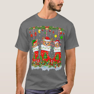 Funny Corgi Hund in Weihnachten Socken Lichter Wei T-Shirt
