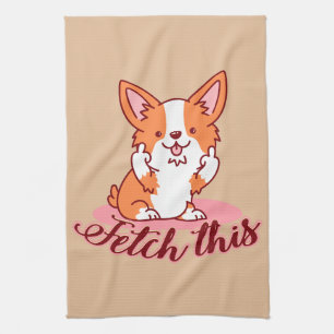 Funny Corgi Hund Middle Finger holt das Geschirrtuch