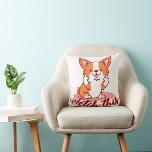 Funny Corgi Hund Middle Finger holt das Kissen
