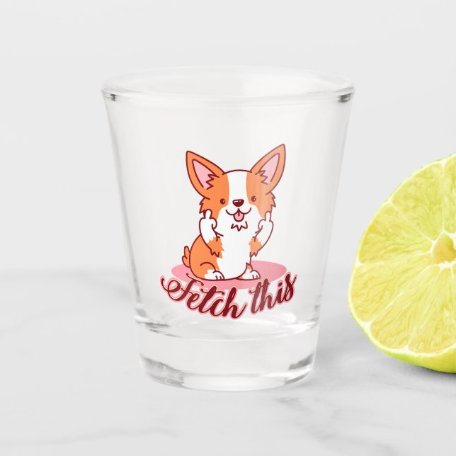 Funny Corgi Hund Middle Finger holt das Schnapsglas (Vorderseite)