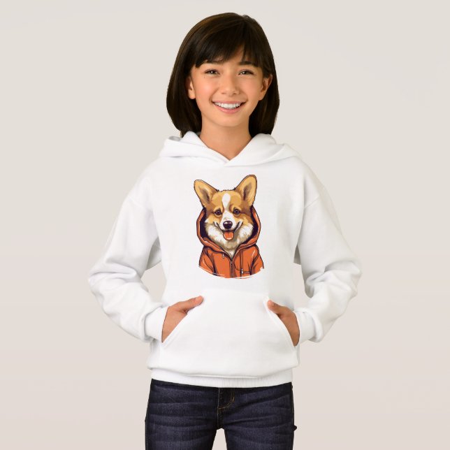 Funny Corgi portant le Sweat - shirt à capuche (Devant entier)