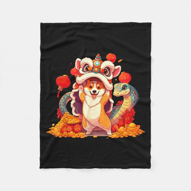 Funny Corgi Snake Chinese New Year 2025 Womens Men Fleecedecke (Vorderseite)