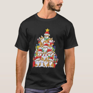 Funny Corgi Tree Lights Weihnachtsmannmütze Dog Lo T-Shirt