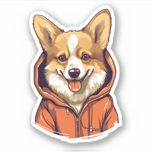 Funny Corgi Wearing Hoodie Aufkleber (Vorderseite)