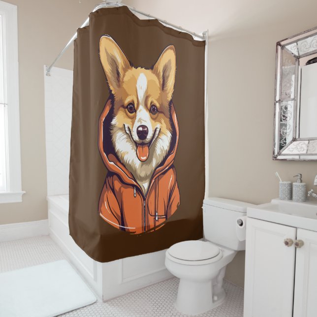 Funny Corgi Wearing Hoodie Duschvorhang (Beispiel)