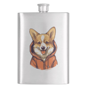 Funny Corgi Wearing Hoodie Flachmann