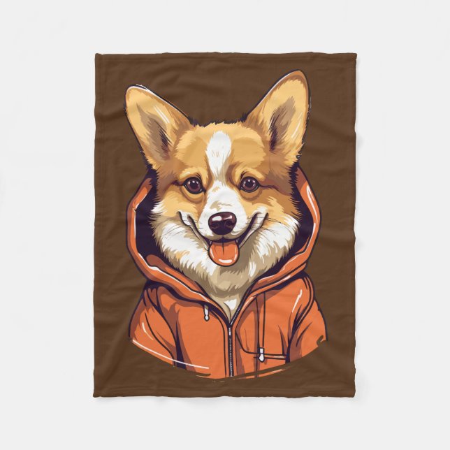 Funny Corgi Wearing Hoodie Fleecedecke (Vorderseite)