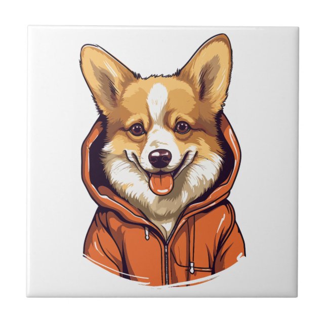 Funny Corgi Wearing Hoodie Fliese (Vorderseite)