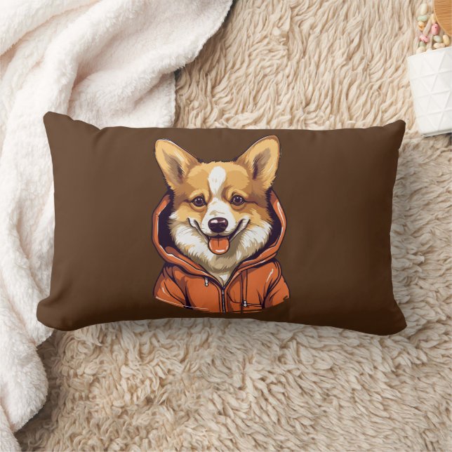 Funny Corgi Wearing Hoodie Lendenkissen (Decke)