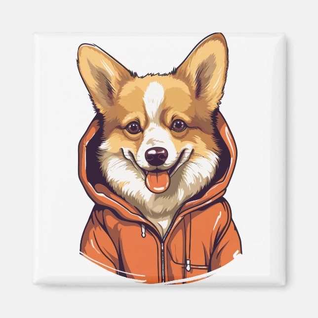 Funny Corgi Wearing Hoodie Magnet (Vorne)