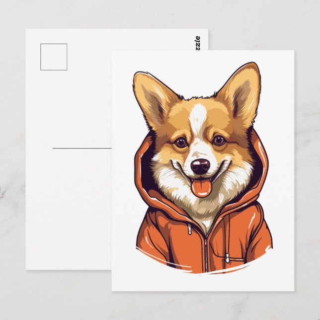 Funny Corgi Wearing Hoodie Postkarte (Vorne/Hinten)