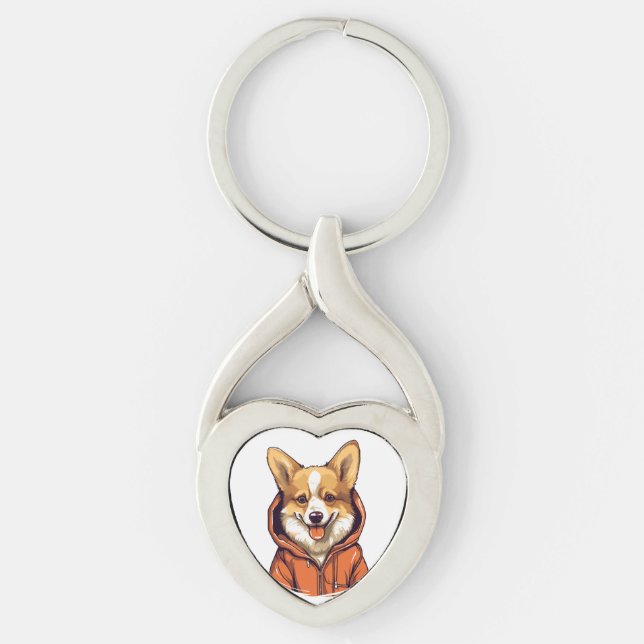 Funny Corgi Wearing Hoodie Schlüsselanhänger (Vorderseite)