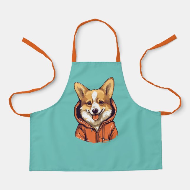 Funny Corgi Wearing Hoodie Schürze (Vorderseite)