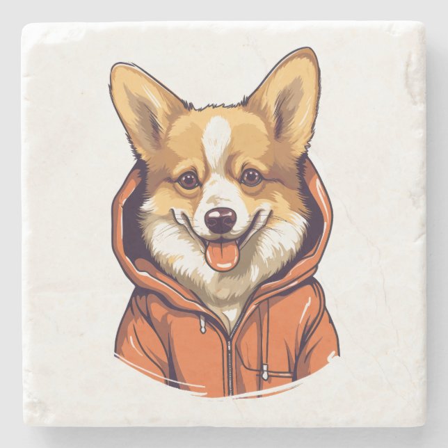 Funny Corgi Wearing Hoodie Steinuntersetzer (Vorderseite)