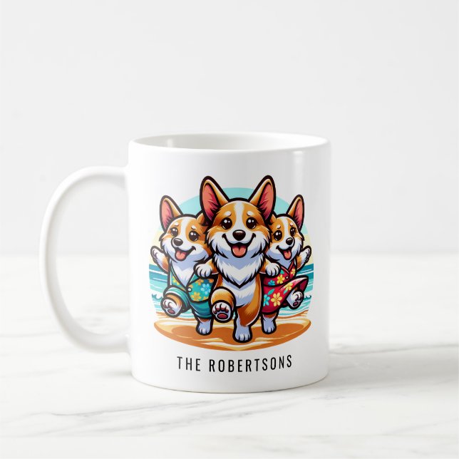Funny Corgis tanzt am Strand Personalisiert Kaffeetasse (Links)