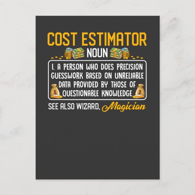Funny Cost Estimator Job Definition Money Daten Postkarte (Vorderseite)