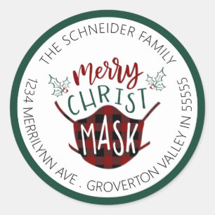 Funny COVID-19 MERRY ChristMASK Rücksendeadresse Runder Aufkleber