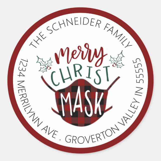 Funny COVID-19 MERRY ChristMASK Rücksendeadresse Runder Aufkleber (Vorderseite)