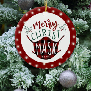 Funny COVID MERRY ChristMASK Buffalo Karo Keramik Ornament
