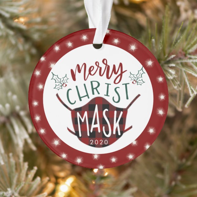 Funny COVID MERRY ChristMASK Fairy Lights Foto Ornament (Baum)