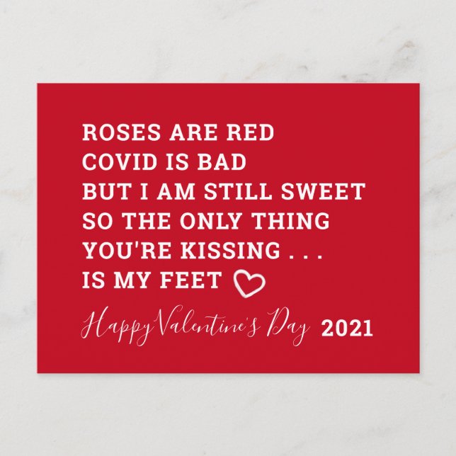 Funny Covid Valentinstag 2021 Gedicht Feiertagspostkarte (Vorderseite)