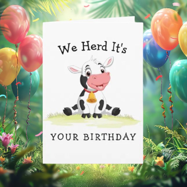 Funny Cow Birthday Card Karte (Imagine a cute little cow themed around a farm, bringing smiles and joy )