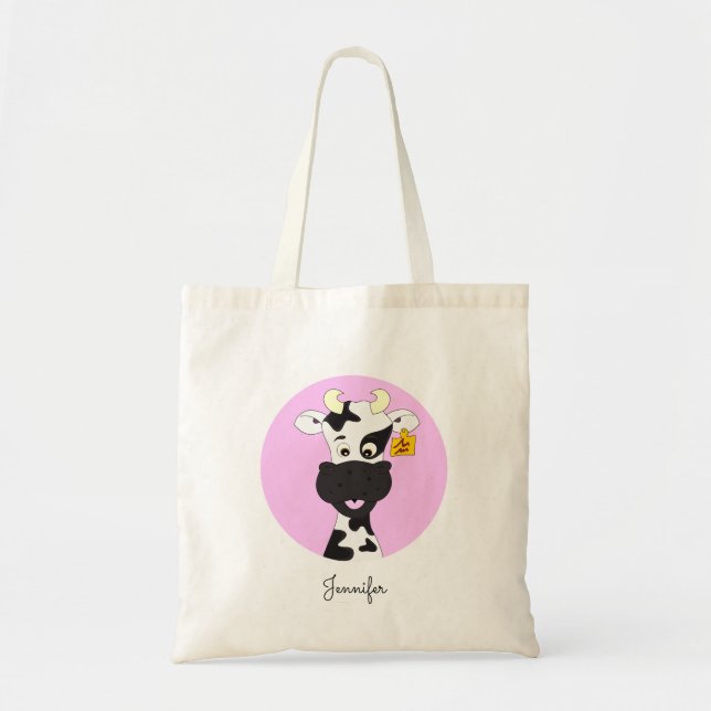 Funny cow cartoon pink custom tote tragetasche (Vorne)