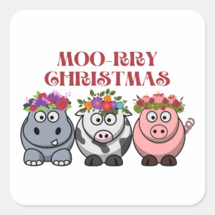 Funny Cow Christmas Carol Holiday Quadratischer Aufkleber