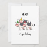 Funny Cow Herd Pun Birthday Card<br><div class="desc">Herd ist Ihr Geburtstag - lustige Geburtstagskarte mit einer minimalistischen Abbildung einer Herde von Kühen mit Party-Hüten</div>