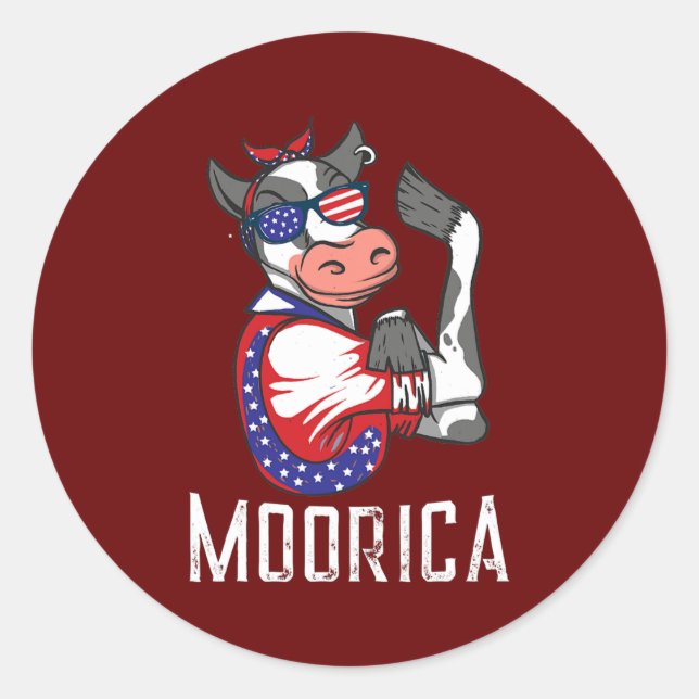 Funny Cow Moorica USA 4. Juli Patriotic Runder Aufkleber (Vorderseite)