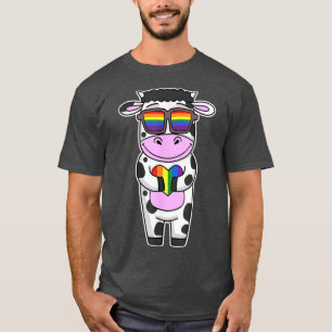 Funny Cow Niedlich LGBT Herz Liebe Rainbow Gay Pri T-Shirt