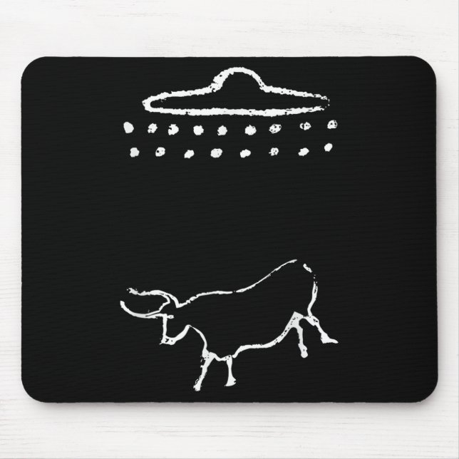Funny Cow oder Steer Ufo Alien Alte Höhlenmalerei Mousepad (Vorne)